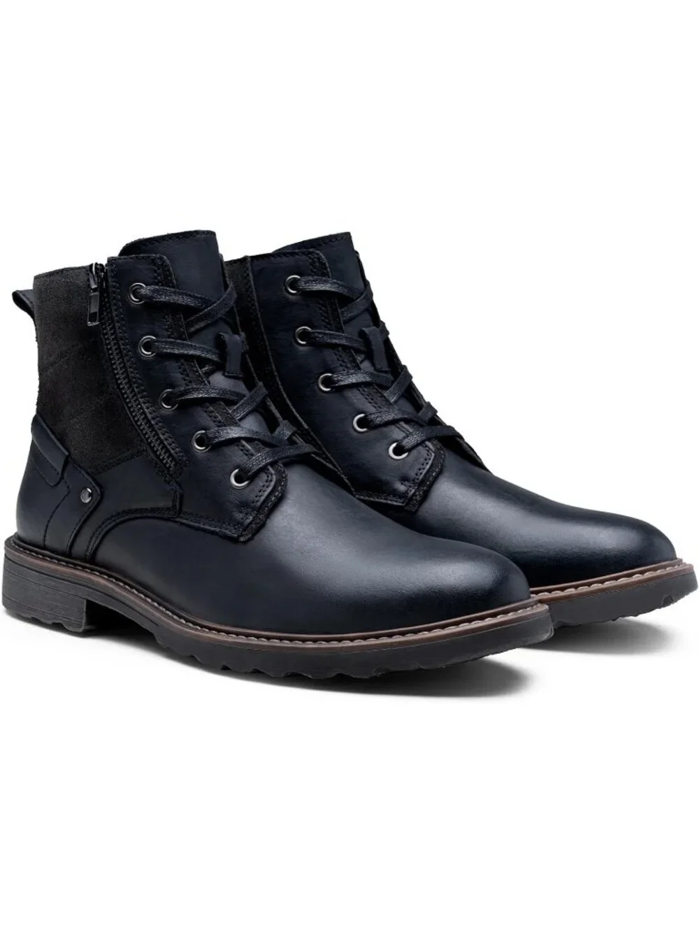Men's Black Leather Casual Boots Zipper Chukka Boots